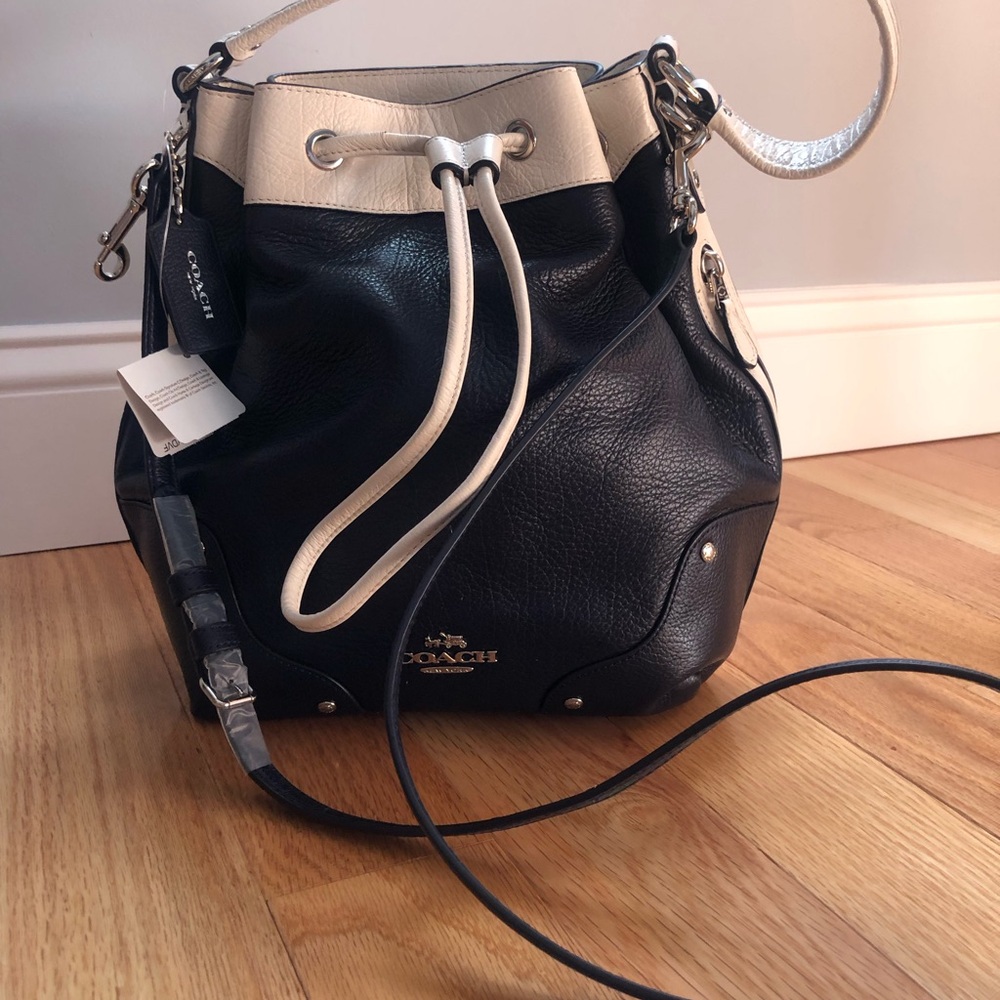 Coach Dark Navy and Cream Drawstring Shoulder Bag